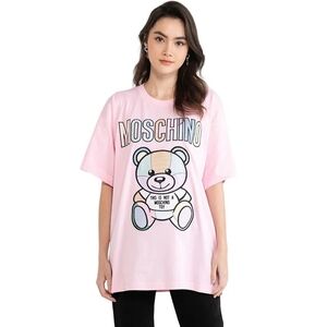 Moschino Teddy Bear Patchwork Pink Cotton T-shirt Small Streetwear Luxury